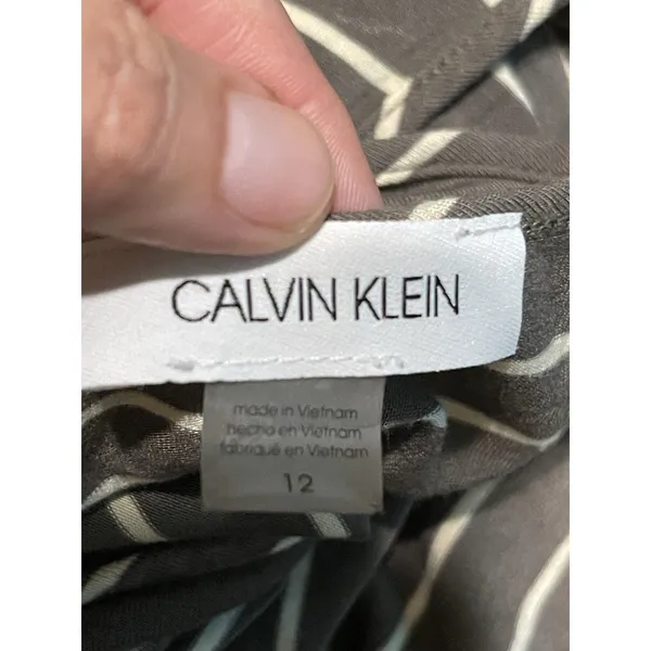 Calvin Klein Dress Sz 12 Striped Short Sleeve Green Olive Knee Length Minimalist - Image 7
