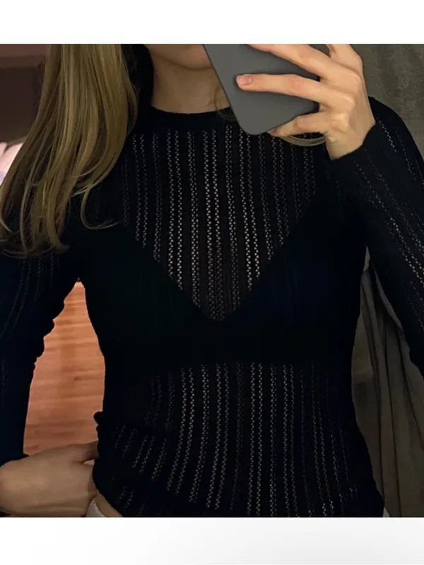 Dissh XXL Estella Long Sleeve Top Black Open Knit Gothic Whimsicgoth Emo Crew - Image 5
