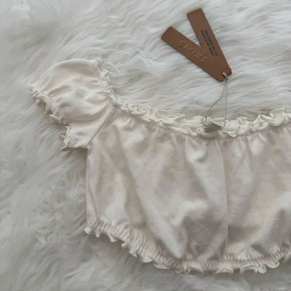 Skims Pointelle Logo Crop Top Marble Size Small - Image 3