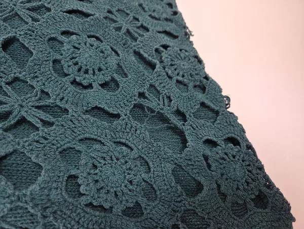Noile Silk Exchange Blend Teal Green Floral Crochet Sweater Grannycore Cottage - Image 8