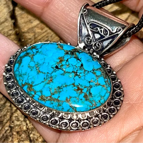 Blue Hubei Turquoise Pendant 1 1/2” - Image 12