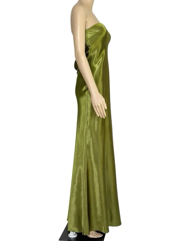 LOVERS + FRIENDS Lucy Open Back Cowl Satin Gown, Chartreuse, XS - Image 7