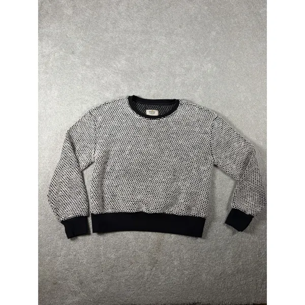 Marine Layer Sweater Xs Black White Birdseye Textured Crew Neck Cotton Blend - Image 2