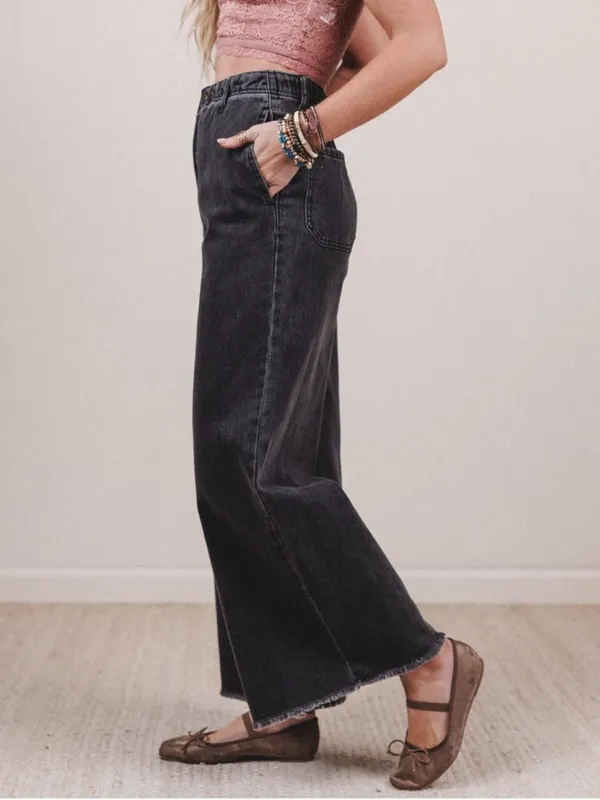 NWT Three Bird Nest Simply You Wide Leg Jeans washed black high-rise Boho Size L - Image 3