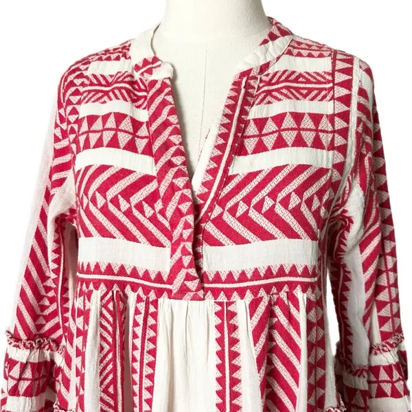 Devotion Twins Ella Red White Embroidered Jacquard Tiered Mini Dress XS - Image 3