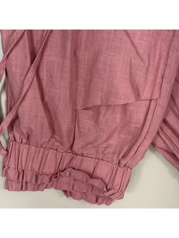 SHEIN Pink Paperbag Waist Cotton Pants Women’s Large 29x27 Drawstring Pockets - Image 2