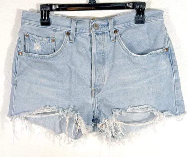 Levi’s Premium 501 Women’s W30 High Rise Cutoff Denim Shorts Distressed Blue - Image 2