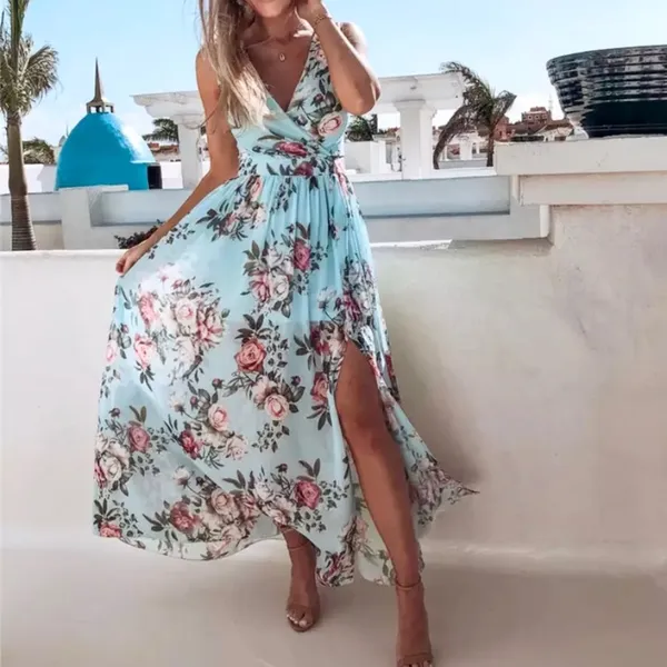 Boho Floral Dress Blue Size M - Image 4