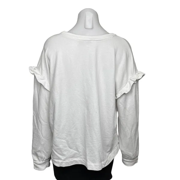 Ann Taylor LOFT White Ruffle Long Sleeve Oversized Crew Neck Pullover Sweatshirt Top Size L - Image 4