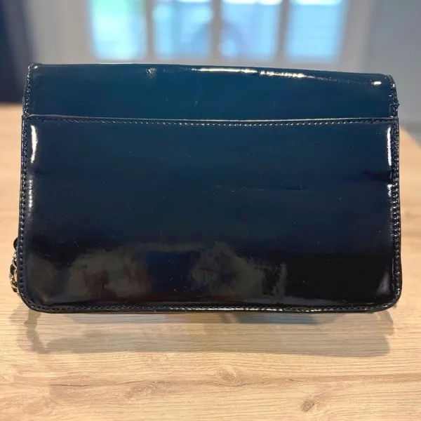 Anne Klein Black Patent Leather Evening Clutch Bag Handbag with Slip‎ Pocket - Image 2