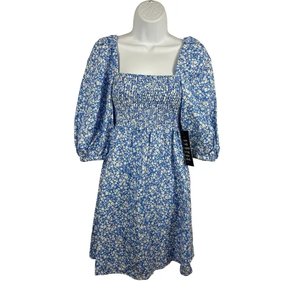 Tuckernuck x Cameron Eubanks Wimberly Blue Floral Linen Blend Smocked Dress NWT - Image 2