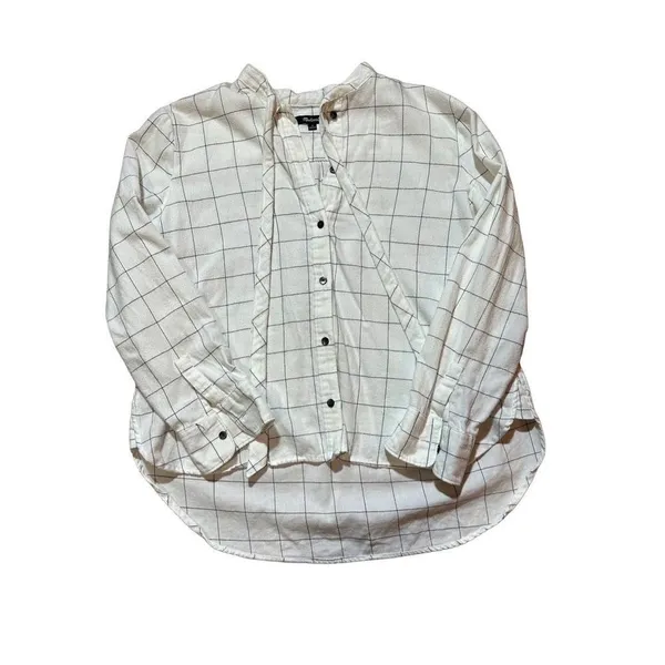 Madewell Flannel Tie-Neck Shirt in Windowpane‎ sz S - Image 9