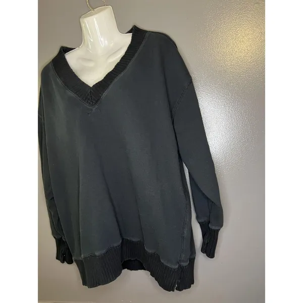 Aerie Sweatshirt Womens XS Black V Neck Oversized Terry Pullover Lounge - Image 4