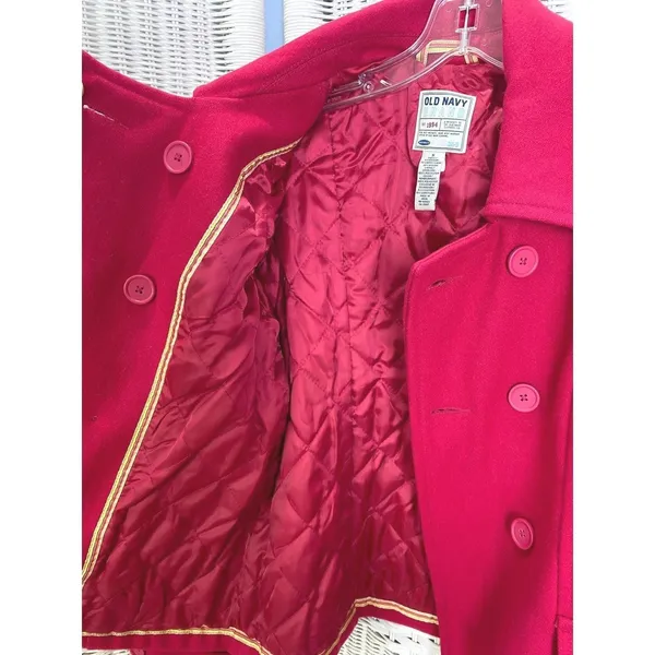 Vintage 90s Old Navy Bright Pink Wool Blend Peacoat Women's S Double Breasted - Image 8