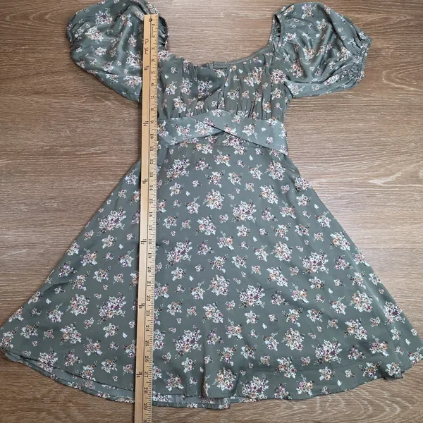 Altar'd State Dress Women S Sage Floral Puff Sleeve Mini Tie Back Cottagecore - Image 6