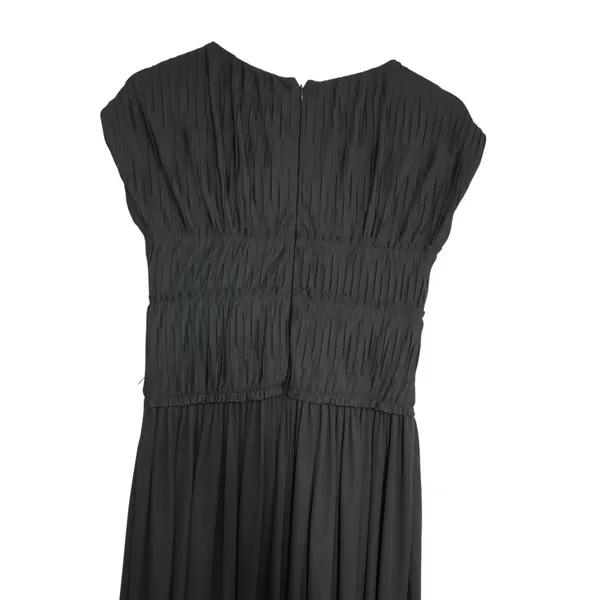 Peruvian Connection Small Black Micro Pleated V-Neck‎ Midi Dress Contemporary - Image 7
