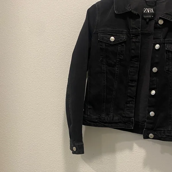 Zara Black Denim Jacket - Small - Image 4