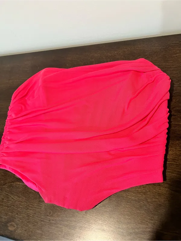 Strapless Ruched Hot Pink Swim Top - Image 3