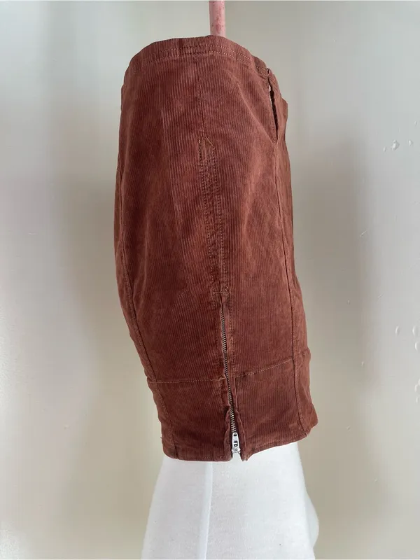 Free People Chocolate Brown Corduroy Mini Skirt with Front Slit - Image 2