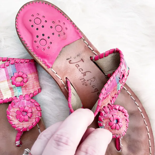 Jack Rogers Kyra Pink Madras Plaid Leather Sandals Preppy Resortcore Coastal - Image 3