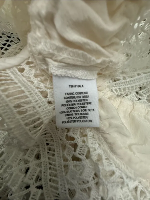 Derek Lam 10 Crosby White Crochet V-Neck Peplum Top Silk Ruched Detail Size 6 - Image 4