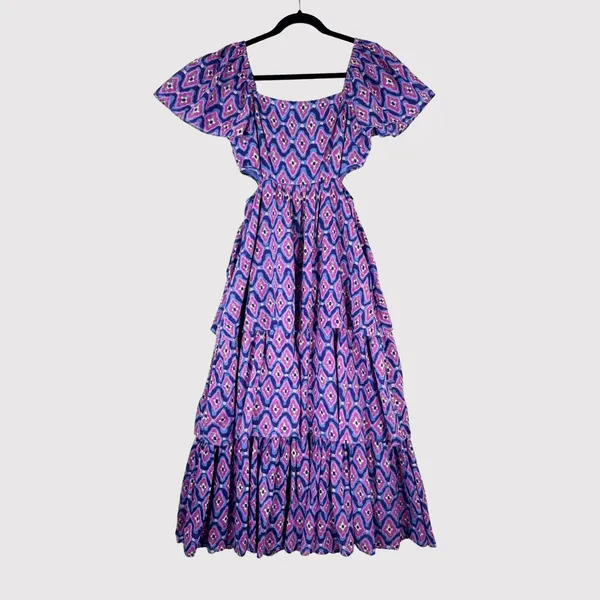 Banjanan Dress Purple Bonnie Maxi Floral Layered Cutout Fit Flare Boho Small - Image 2