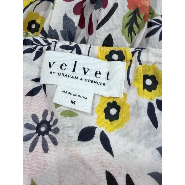 Velvet by Graham & Spencer‎ Floral Cotton Puff Sleeve Blouse White Multi Size M - Image 3