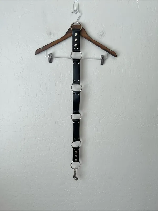 Vegan Leather Punk Grunge Industrial Ring Link Belt Black Silver - Image 2