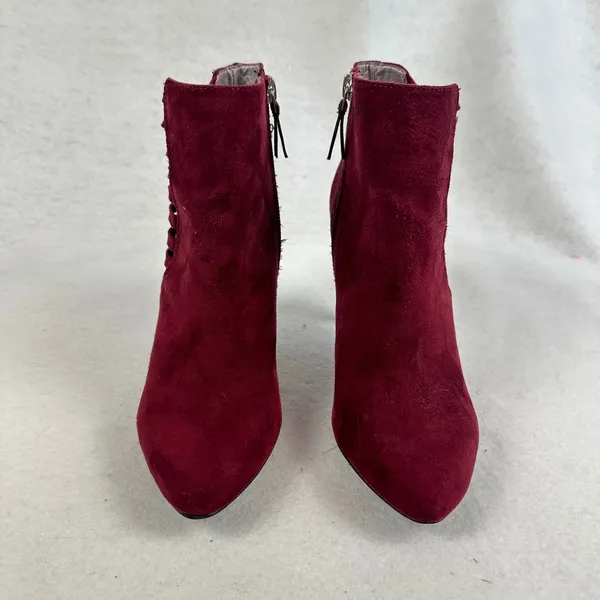 Kelly Katie Burgundy‎ Suede Cutout Stiletto Heel Ankle Boots Womens 6.5 Party - Image 2