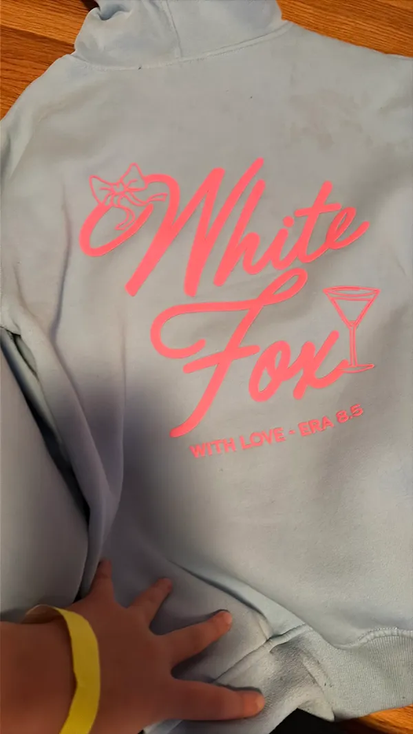 white fox with fox with love blue and pink sweat shirt - Image 3