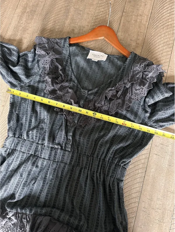 The Shirt by Rochelle Behrens The Nicky Ruffle Dress Black Eyelet Women’s Large - Image 10
