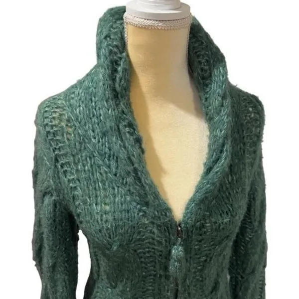 Anthropologie Sleeping‎ on Snow Green Knit Wool Blend Zipup Jacket Cabin Cozy S - Image 3
