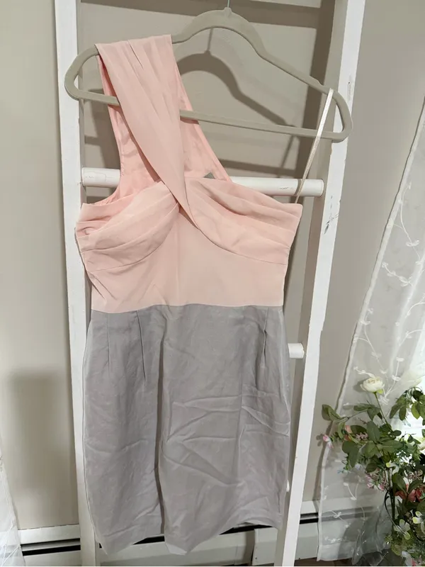 ASOS One-Shoulder Pink and Light Gray Cocktail Dress - Image 6