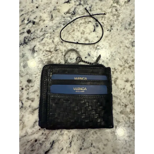 Vilenca‎ Holland Black Woven Leather Zip Around Wallet Keyring Boho Basket NEW - Image 2