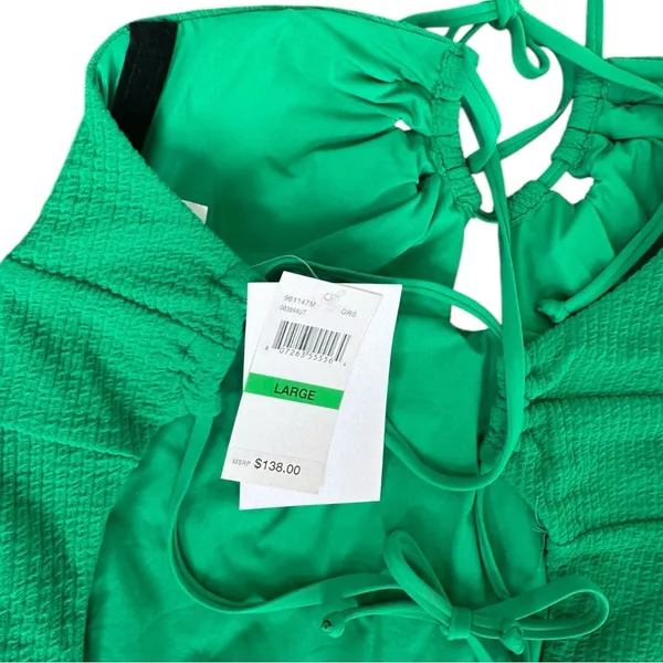BECCA Pucker Up Candice Large Green Textured Halter‎ Cut Out One Piece Swimsuit - Image 4