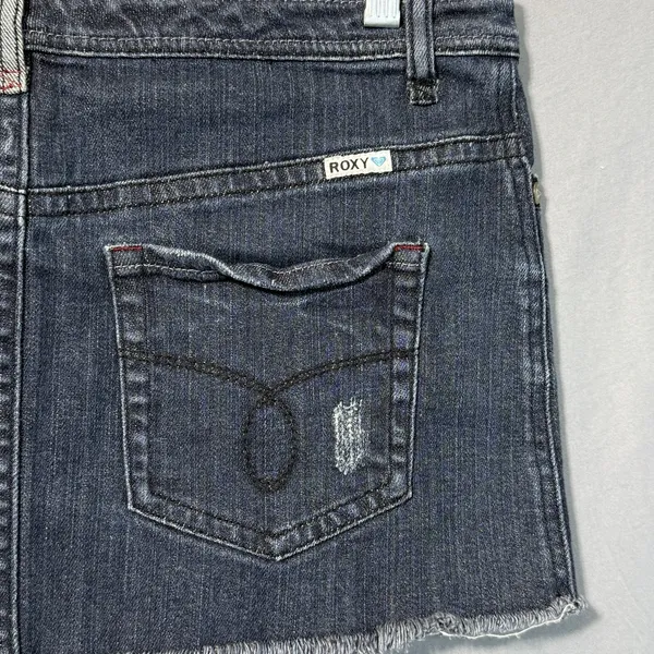 ROXY Denim Jean Mini‎ Skirt Low Rise Button Fly Surfer Beach Y2K Size 7 Sk8r - Image 5