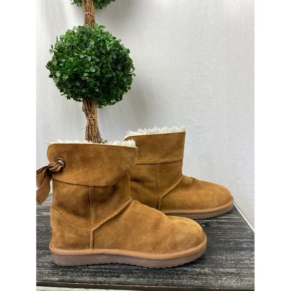 Ugg Koolaburra Tan Andrah Short Leather Fleece Lined Boots Shoes 5 - Image 2