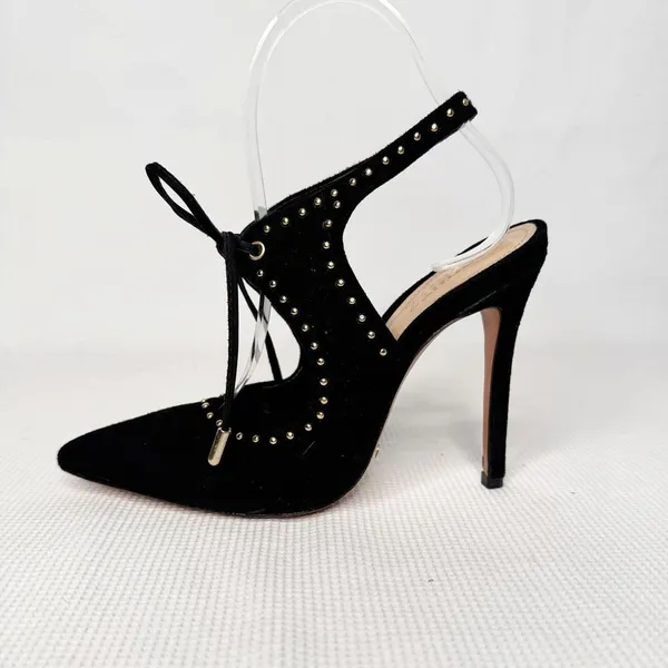Schutz Black Suede Studded Tie Heels Size 6B - Image 3