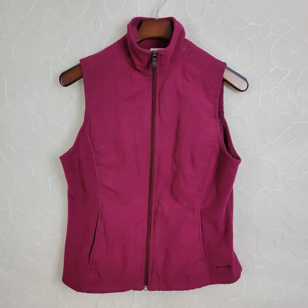 Columbia Womens Jacket Vest Sz S Pink Mock Neck Full Zip Fleece Paneled Lined - Image 7
