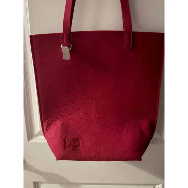 Bath & Body Works Red Felt Tote Bag Debossed Logo Shoulder Bag Minimalist Red - Image 2