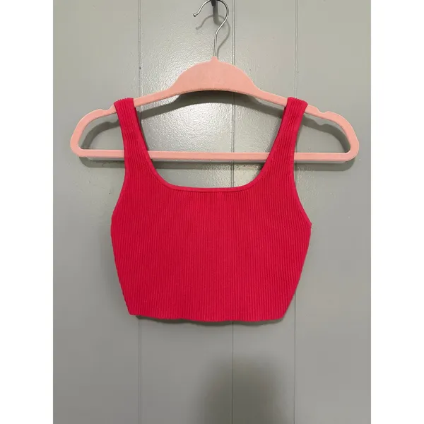 Aritzia Babaton Eros Pink Sculpt Knit Ribbed Squareneck Cropped Tank Top S - Image 3