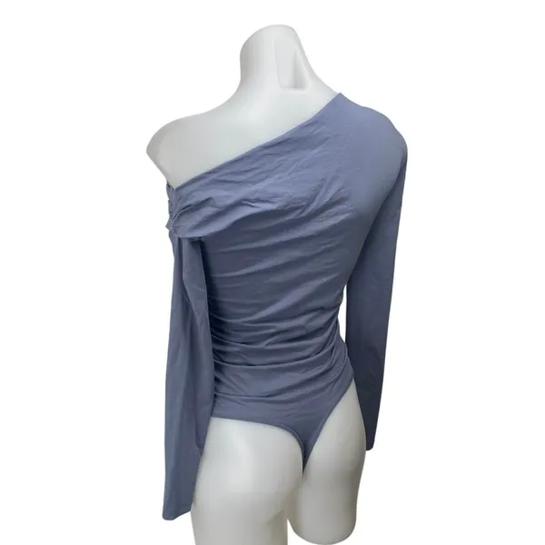 Abercrombie & Fitch Blue One Shoulder Long Sleeve Thong Bodysuit Top Size S - Image 2