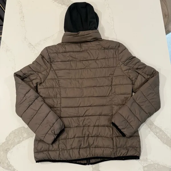 Guess Detachable Hoodie Puffer Jacket Women’s Size Large Taupe Outerwear Casual - Image 14