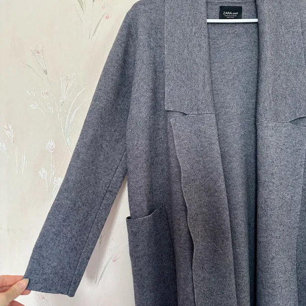 ZARA Long Knit Coat with Draped Neck - Image 3