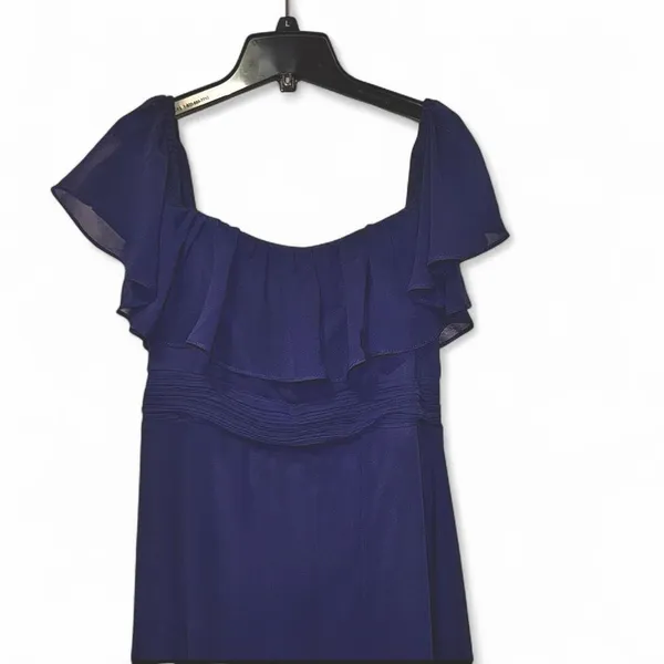Blue Maxi Formal Dress 8 Ruffle Sleeve Off Shoulder HOCO Eveningwear Wedding - Image 3