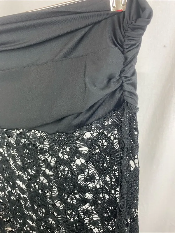 Black Sheer To Waist Maxi Long Lace Skirt M - Image 4