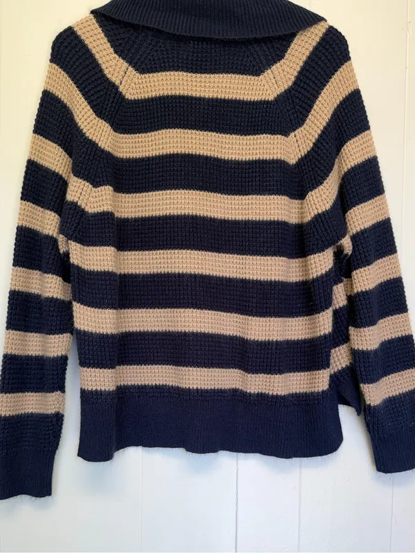 CARLY JEAN Los Angeles Blue Tan Stripe Collar Button Sweater Medium/Large - Image 8