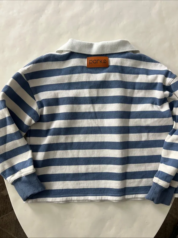 Parke Striped Rugby Shirt Blue White Long Sleeve Sweater Polo Top XS - Image 4