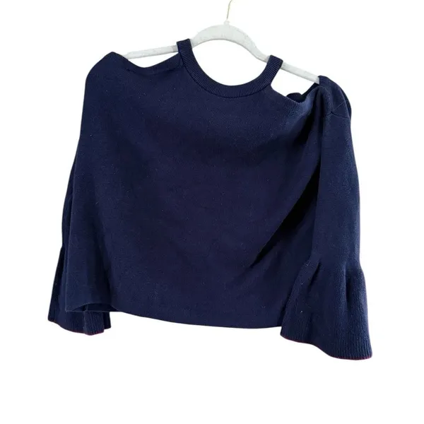 Anthropologie Blue Off the Shoulder Relaxed Fit Sweater - Image 9