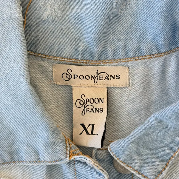 Spoon Jeans Denim Vest Women XL Blue Distressed Rhinestone Fringe Western Crop - Image 5